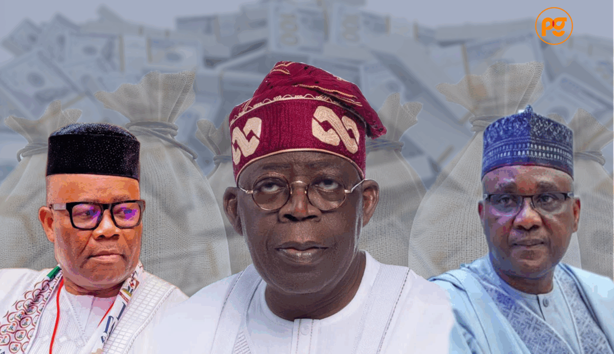 Senate President Godswill Akpabio, President Bola Tinubu and Speaker Tajudeen Abbas (Credit: Ahmed Oluwasanjo/Peoples Gazette)