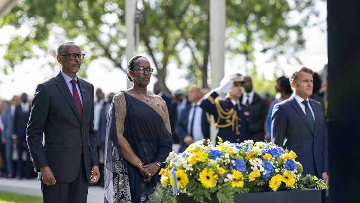 Rwandan President Paul Kagame and President Emmanuel Macron at the inauguration