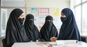 Students wearing burqa