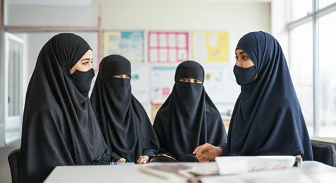 Students wearing burqa