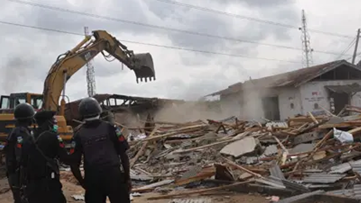 Structures being demolished