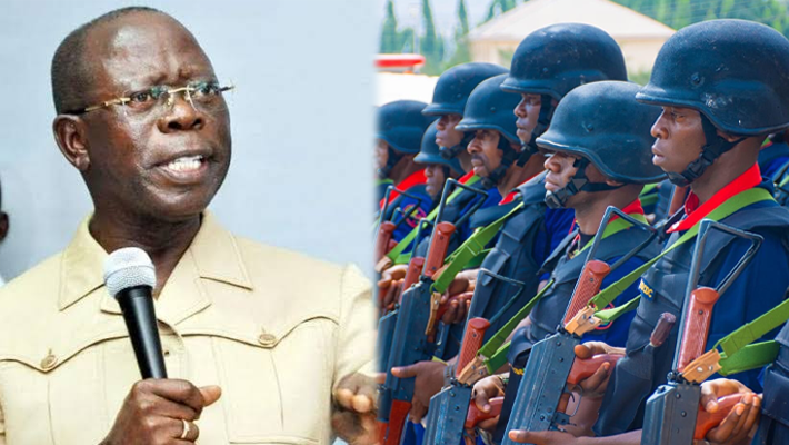 Oshiomhole and NSCDC personnel