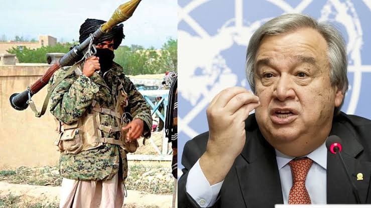 Antonio Guterres/Taliban fighters