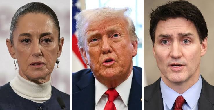 Claudia Sheinbaum, Donald Trump and Justin Trudeau (Credit: CNN)