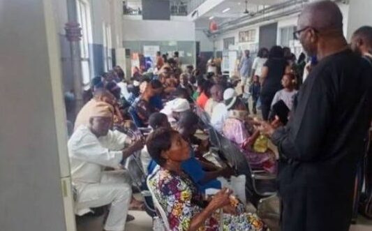 Crowd of patients at hospital