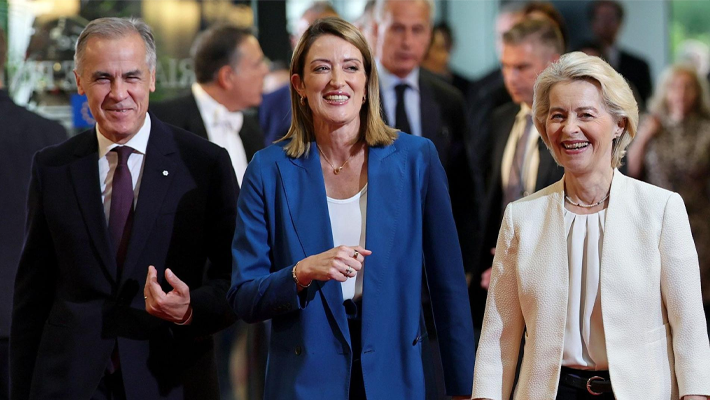 Mark Carney,Roberta Metsola and von der Leyen