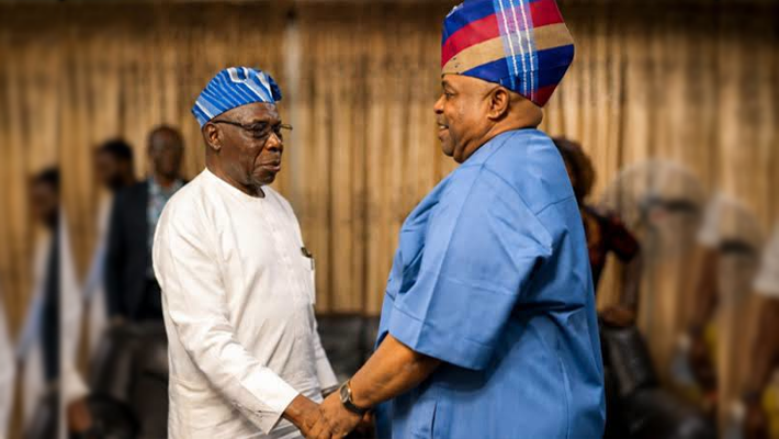 Former President Olusegun Obasanjo and Governor Ademola Adeleke of Osun State