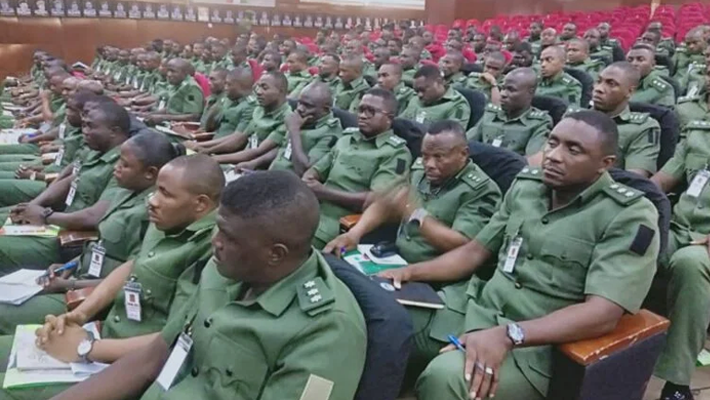 Army officers at the Nigerian Army Infantry Corps Centre, Ihejirika Auditorium