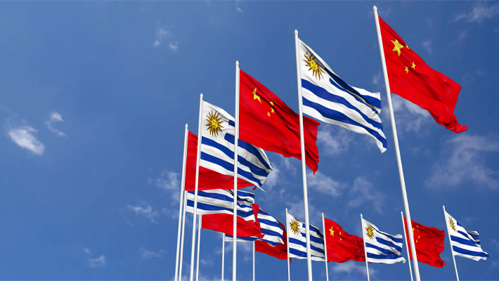 Flags of China and Uruguay