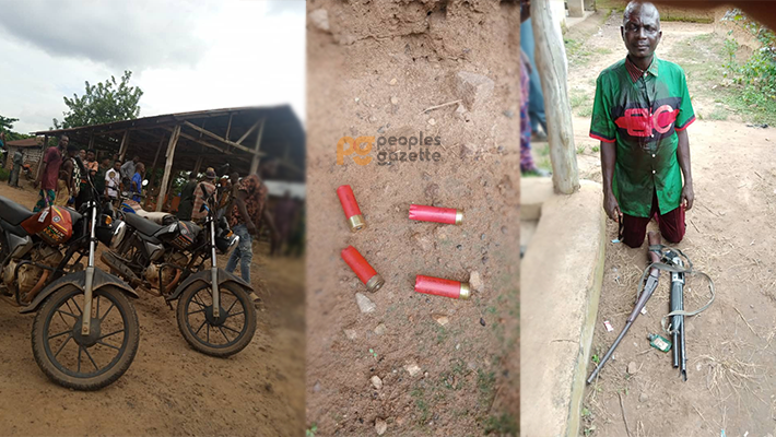 seized motorcycles, pellets of bullets, seized security man