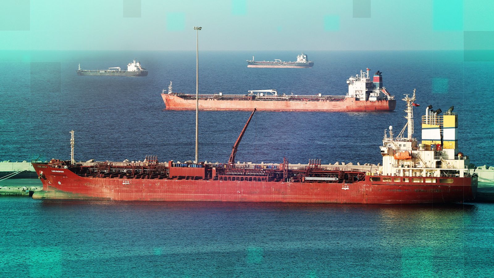 Ships awaiting to pass the Strait of Hormuz