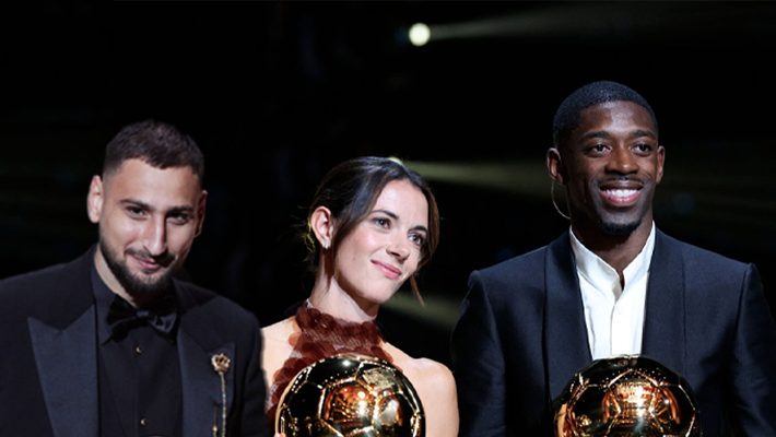 Gianluigi Donnarumma, Aitana Bonmati and Ousmane Dembele