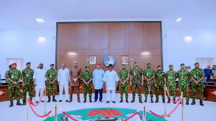 Delta State Governor Sheriff Oborevwori and a committee from the Nigerian Army
