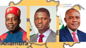 Governor Chukwuma Soludo (Anambra), Governor Francis Nwifuru (Ebonyi), and Governor Peter Mbah (Enugu).