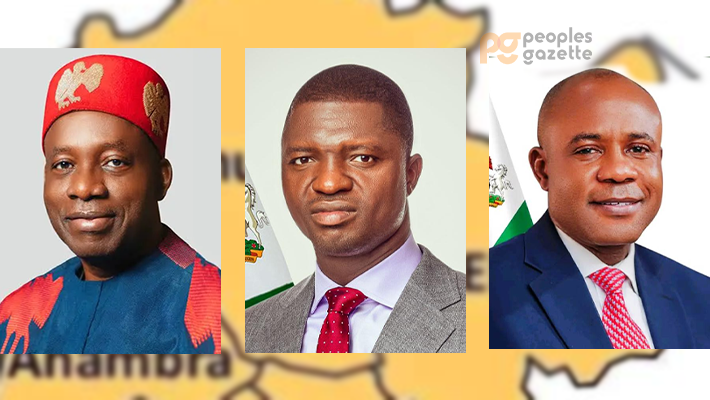 Governor Chukwuma Soludo (Anambra), Governor Francis Nwifuru (Ebonyi), and Governor Peter Mbah (Enugu).