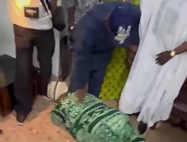 Gov Adeleke prostrates himself to pay homage to Davido’s dad
