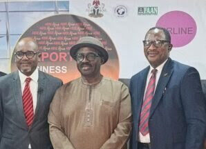 Mt Fortune Idu, Convener, Airport Business Summit (ABSE 2026); Capt. Chris Najomo, Director-General, Nigeria Civil Aviation Authority (NCAA) and Dr Richard Aisebeogun, a Former Managing Director of the Federal Airports Authority of Nigeria at ABSE 2026 on Wednesday in Lagos
