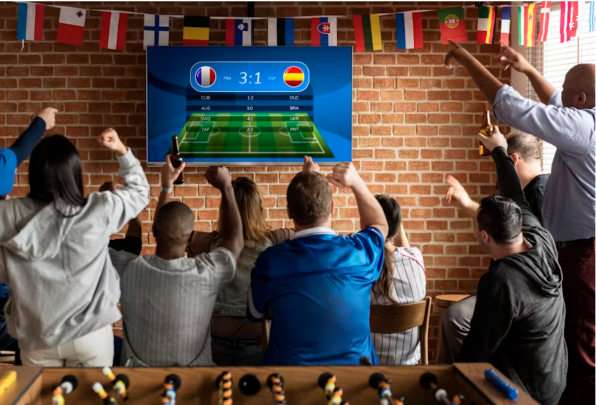 People cheering as they watch a game