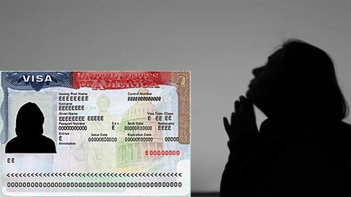 U.S. visa, silhouette of a pensive woman