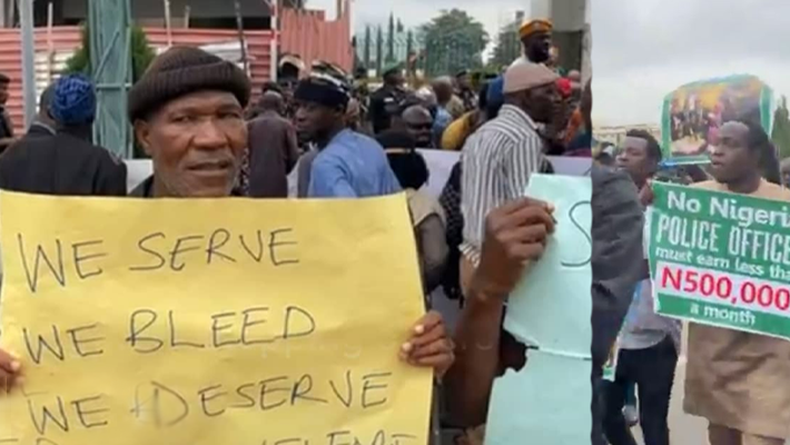 Retired police officers protesting